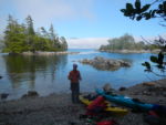 A view of camp at the Ross Islets. Notice the wall of fog in the background.