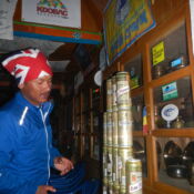 Finjo displaying yet another talent - constructing the Pillar of Pilsner.