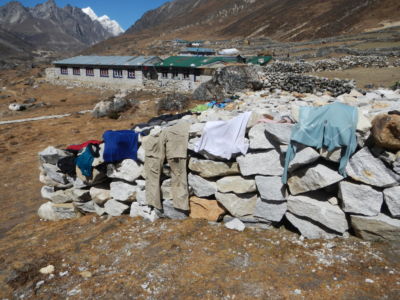 On the trail for three weeks, a rare warm day became laundry day.