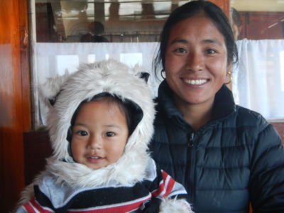 Chokhi and Mom at Tashi Delek tea house in Namche.
