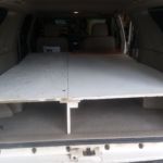 With the platform above the wheel wells, we have a comfortably wide mattress to sleep on.