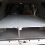 With the platform above the wheel wells, we have a comfortably wide mattress to sleep on.