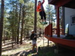 Camp Crevasse...Cailie practicing crevasse self-rescue from the deck of the Treehouse.