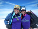Chicks with Picks. Sharon and Cailie showing off their Flagstaff "Sea Level Sucks" t-shirts on the summit of Rainier.