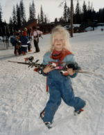 Vanessa mastering the basics...walking with skis.