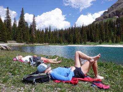Enjoying Blue Lake after being chased down from the high country by hail and threatening weather.
